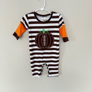 NWT Football Pumpkin Striped Romper Baby 12-18 Months Fall